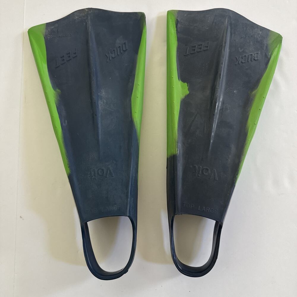 Voit Duck Feet Fins Large Green Blue Swim Surf Bodyboard Snorkel Scuba